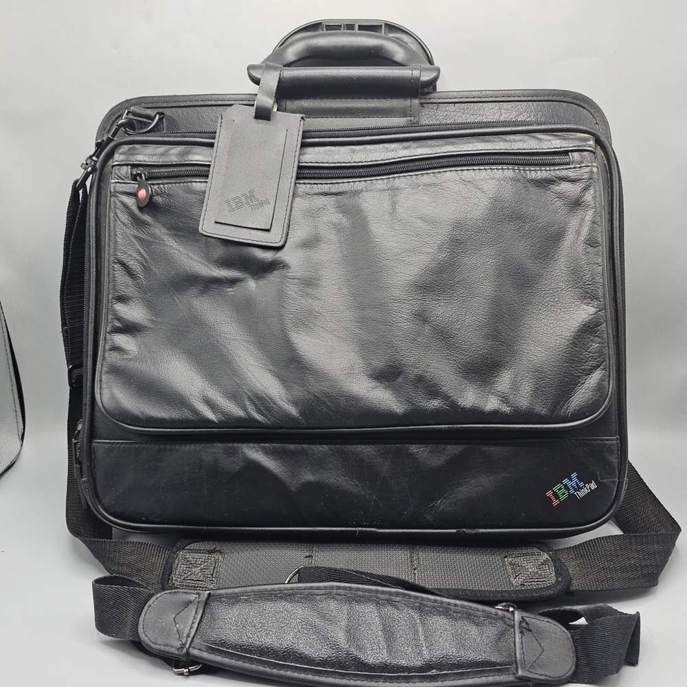 Vtg IBM ThinkPad Laptop Bag Black Leather Padded Carryon Case Briefcase Luggage